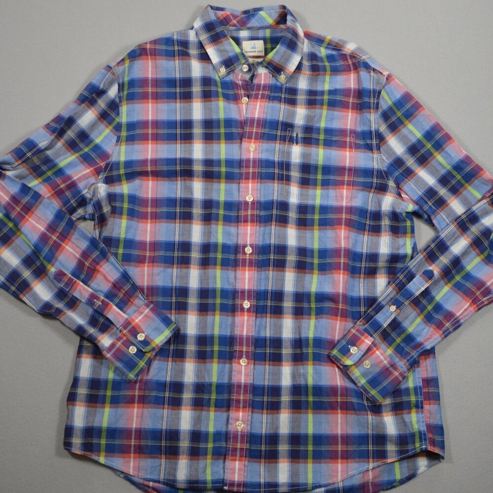 🌊 Johnnie-O Hangin’ Out Plaid Madras Button Down Shirt XL Preppy Spring